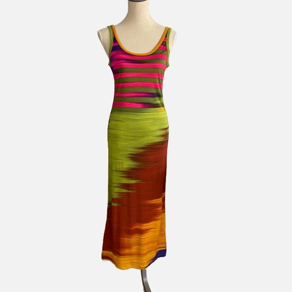 Jean Paul Gaultier Soleil Maxi Dress Fuzzi Striped Tank Sleeveless Jersey Medium - Picture 10 of 14
